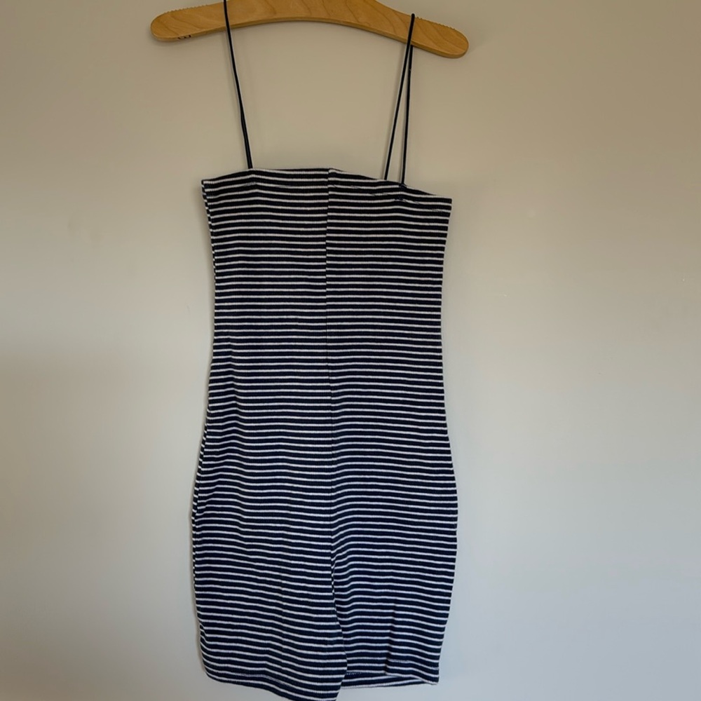 Zara Small One Piece Blue and White Striped Summer Romper
